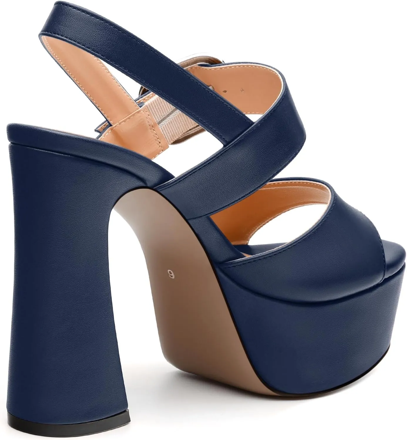Women's Platform Sandals, Round Toe Chunky High Heels, Fashion Ankle Strap Buckle Heeled Sandal 4.8 Inch