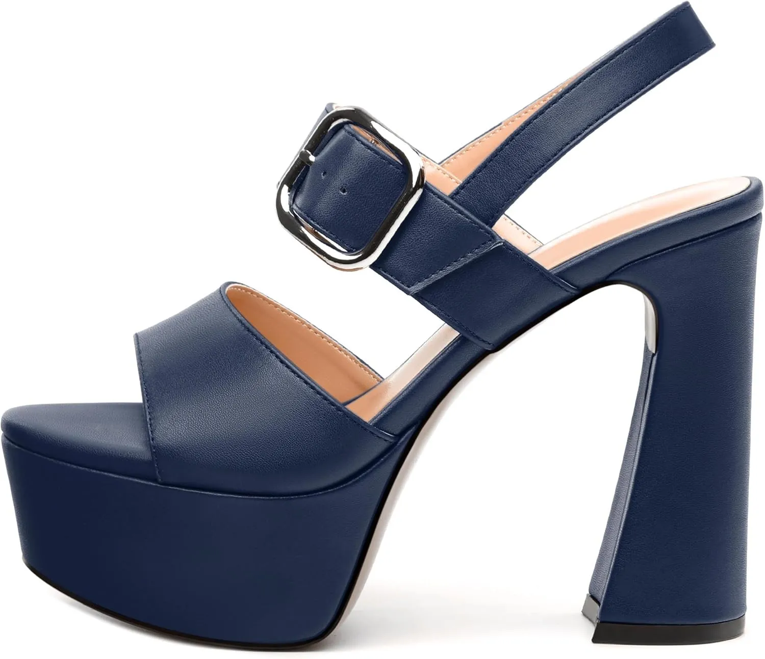 Women's Platform Sandals, Round Toe Chunky High Heels, Fashion Ankle Strap Buckle Heeled Sandal 4.8 Inch
