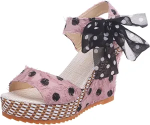 Women's Platform Sandals Wedge Open Toe Ankle Strap Lace Wedding Bridesmaid Shoes Bohemia Wide Width Close Toe Dressy Summer