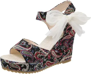 Women's Platform Sandals Wedge Open Toe Ankle Strap Lace Wedding Bridesmaid Shoes Rhinestone Summer Low Heel Close Toe