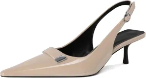 Women's Pointed Toe Slingback Heels Metal Buckle Ankle Strap Kitten Low Heel Pumps 2 Inch Stylish Retro Women Shoes