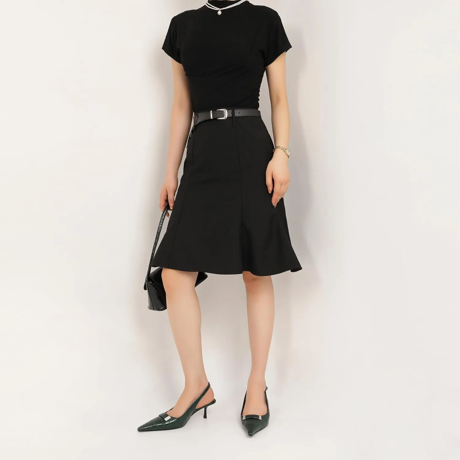 Women's Pointed Toe Slingback Heels Metal Buckle Ankle Strap Kitten Low Heel Pumps 2 Inch Stylish Retro Women Shoes