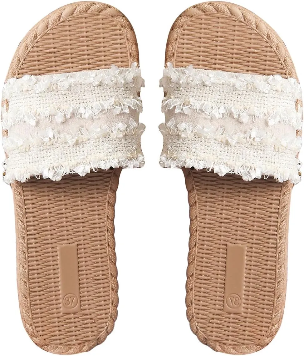 Women's Raw Trim Flat Sandals Single Band Open Toe Summer Vacation Beach Slides