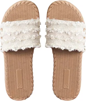 Women's Raw Trim Flat Sandals Single Band Open Toe Summer Vacation Beach Slides