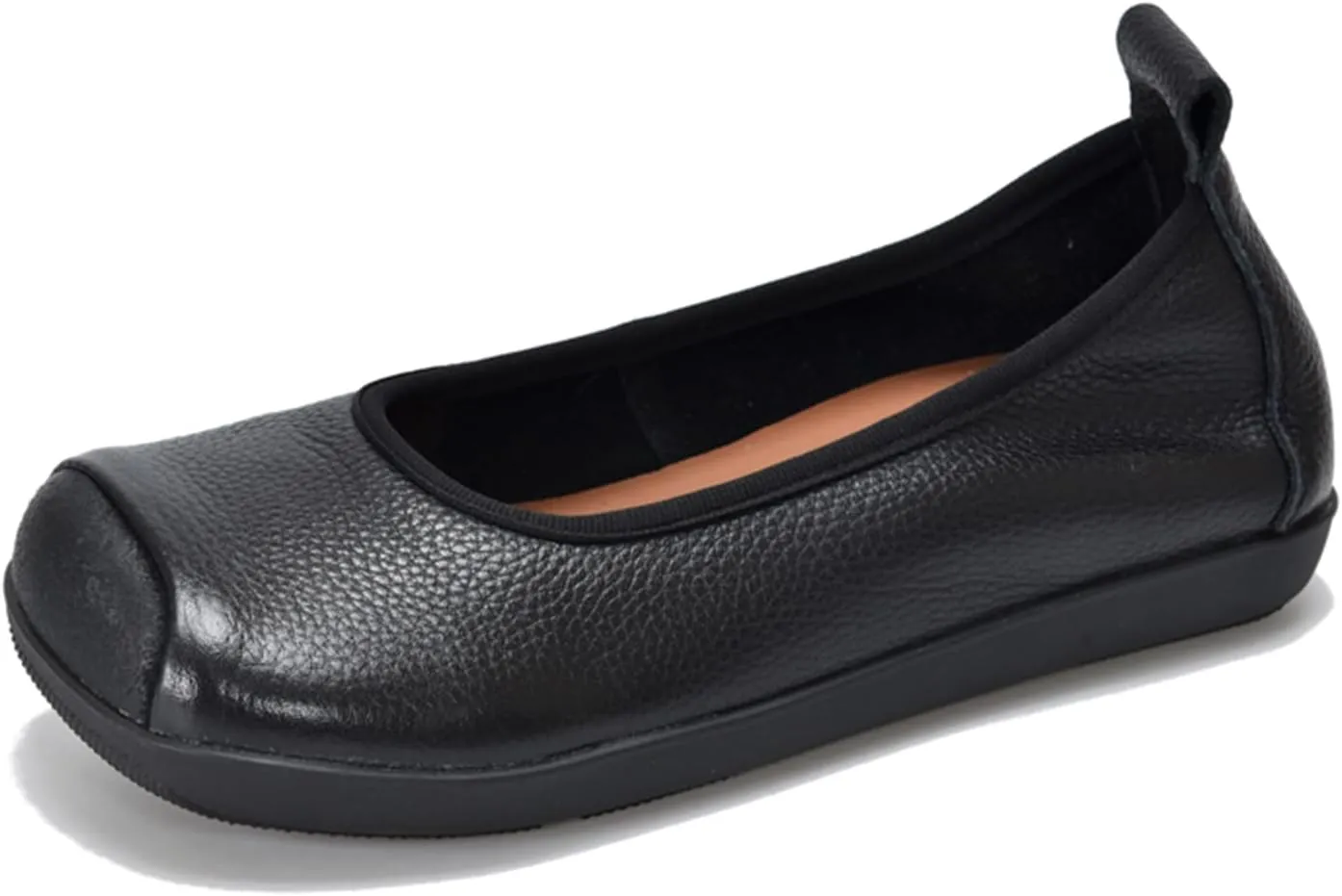 Women's Retro Genuine Leather Loafers Comfort Slip On Square Wide Toe Soft Bottom Low Heeled Ballet Flats Lightweight Non-Slip Prom Dress Shoes