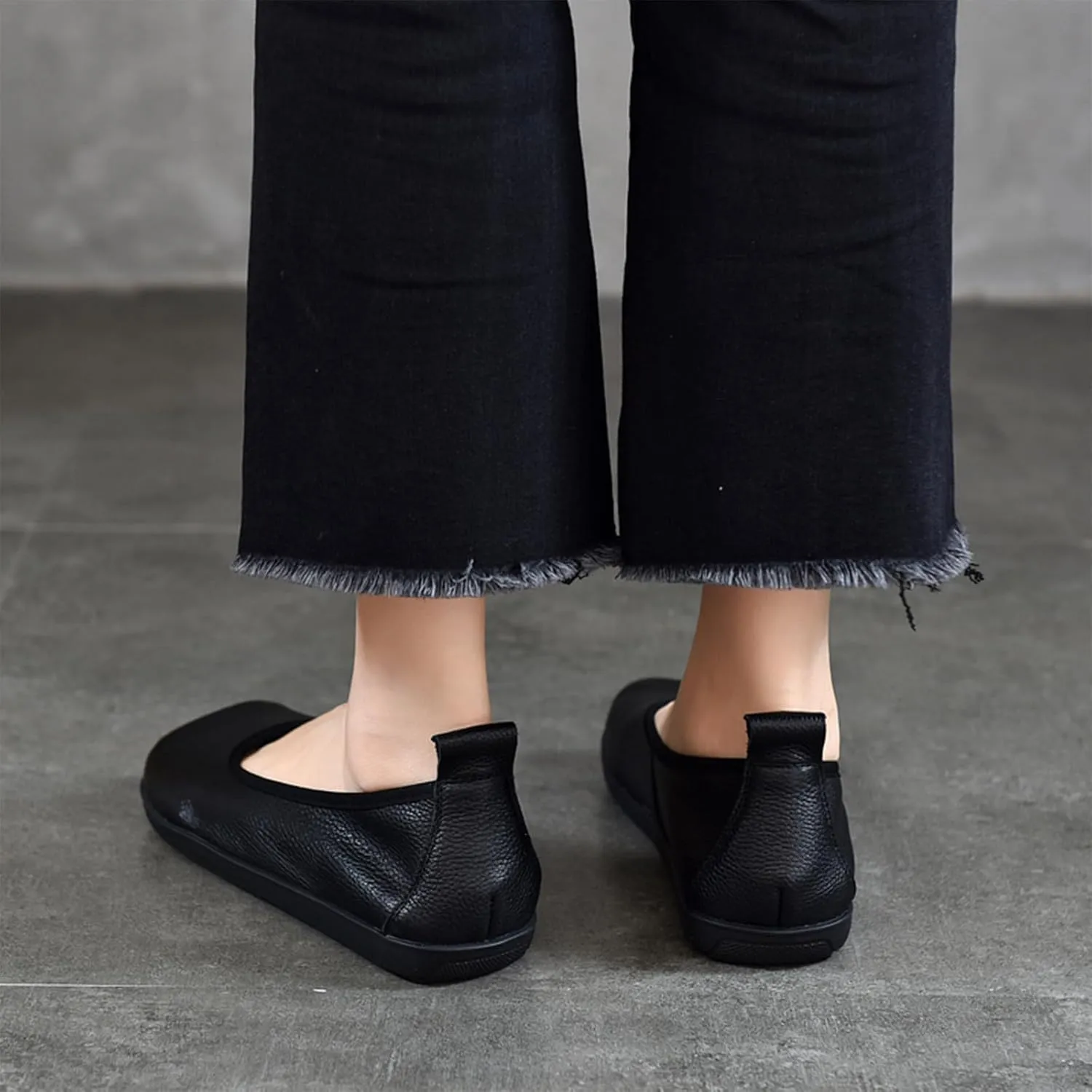 Women's Retro Genuine Leather Loafers Comfort Slip On Square Wide Toe Soft Bottom Low Heeled Ballet Flats Lightweight Non-Slip Prom Dress Shoes