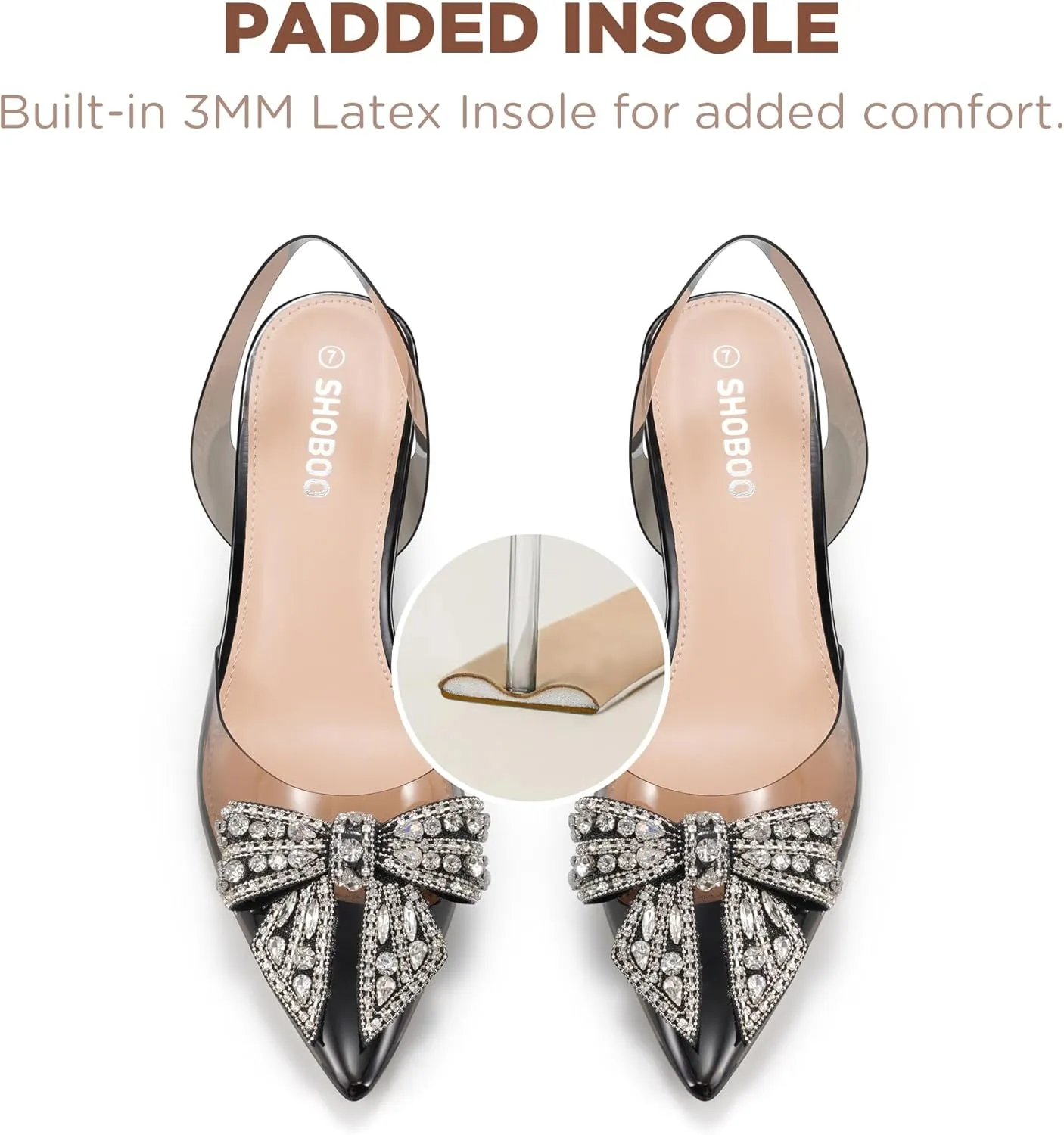 Women's Rhinestone Bow Clear Heels Pointed Toe Pumps Slingback Wedding Party Dress Shoes