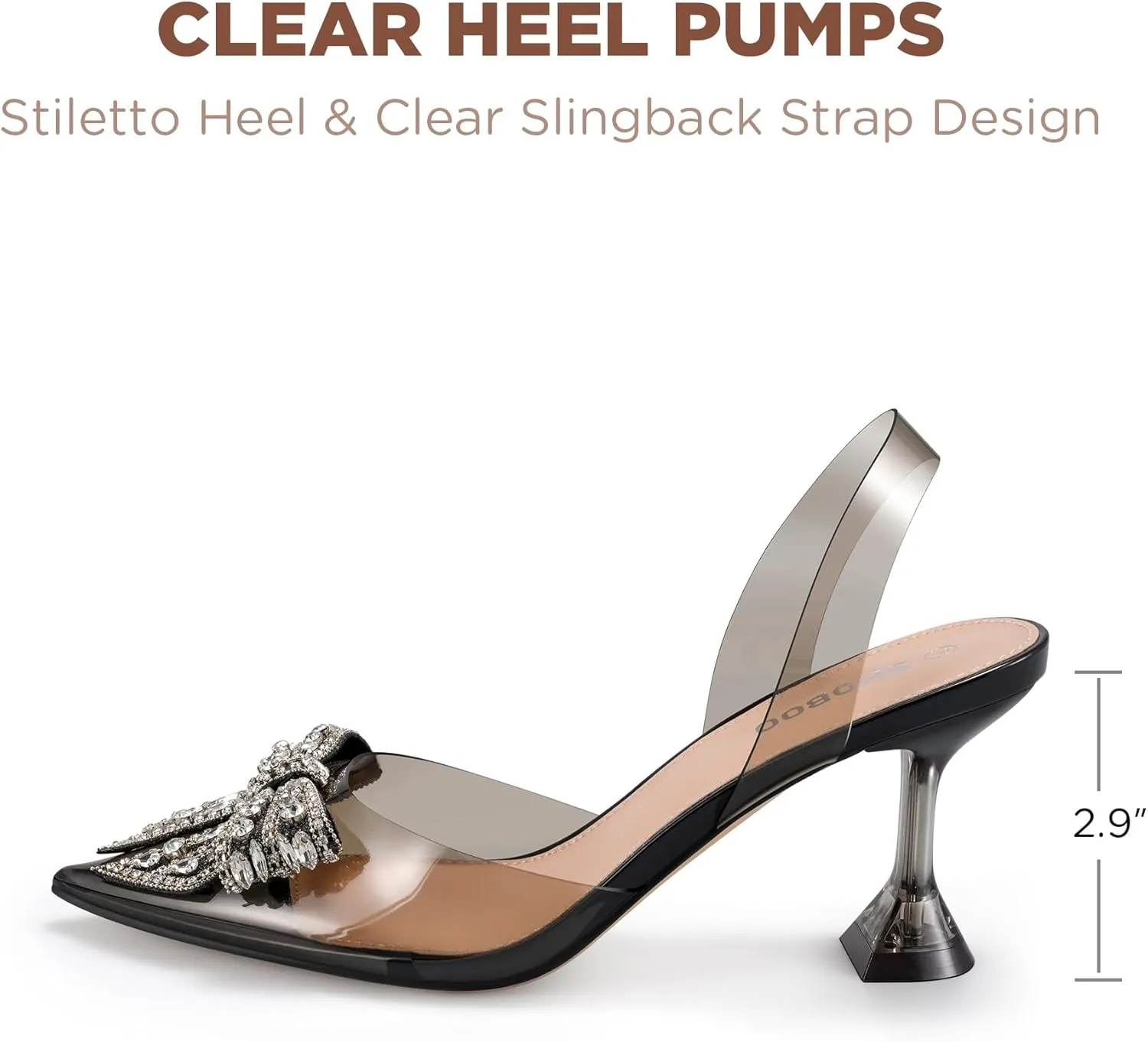 Women's Rhinestone Bow Clear Heels Pointed Toe Pumps Slingback Wedding Party Dress Shoes