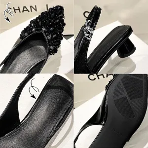 Women's Rhinestone Kitten Heel Slingback Sandals,Comfort Pointed Toe Slip On Block Heels Closed Toe Wedding Dress Pumps Shoes