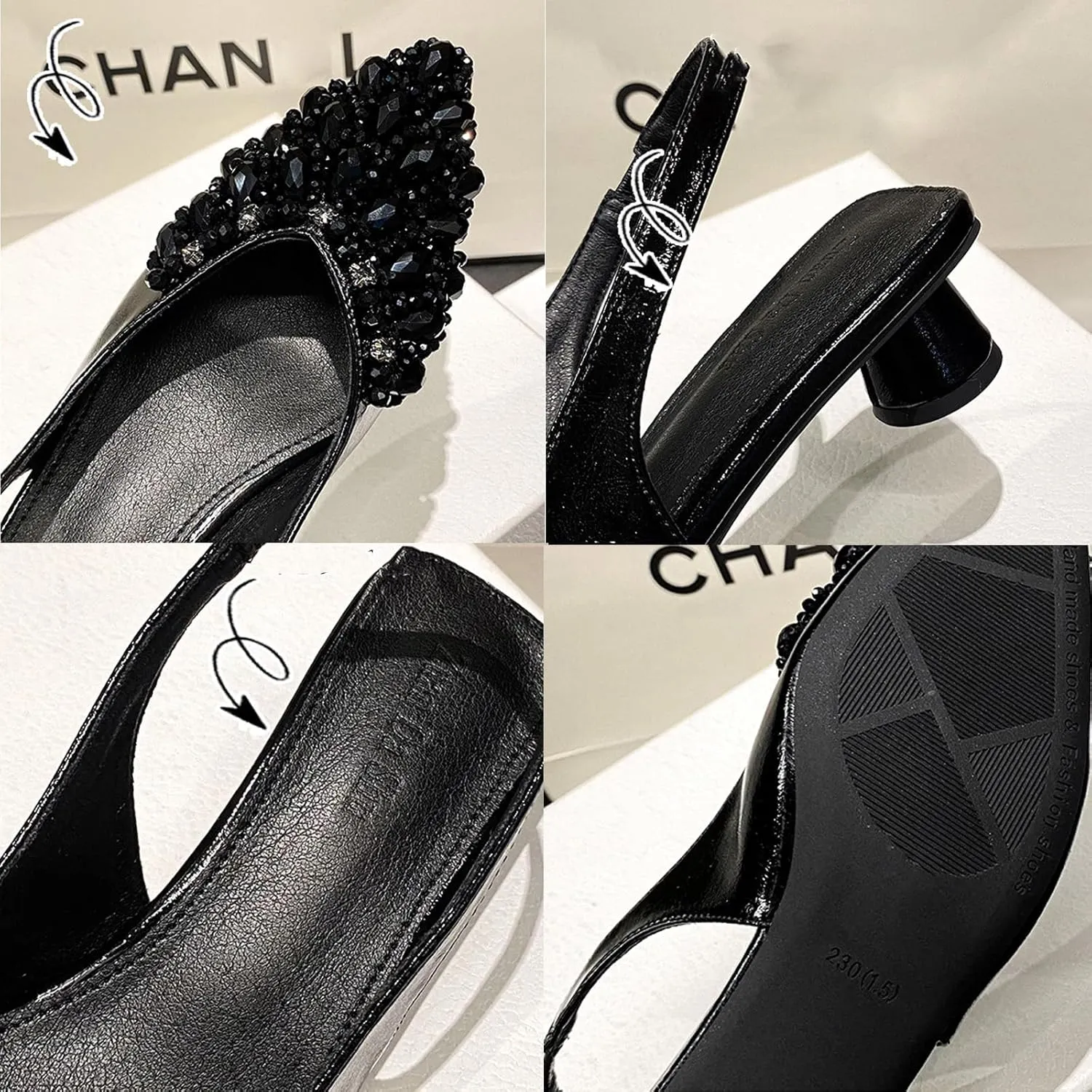 Women's Rhinestone Kitten Heel Slingback Sandals,Comfort Pointed Toe Slip On Block Heels Closed Toe Wedding Dress Pumps Shoes