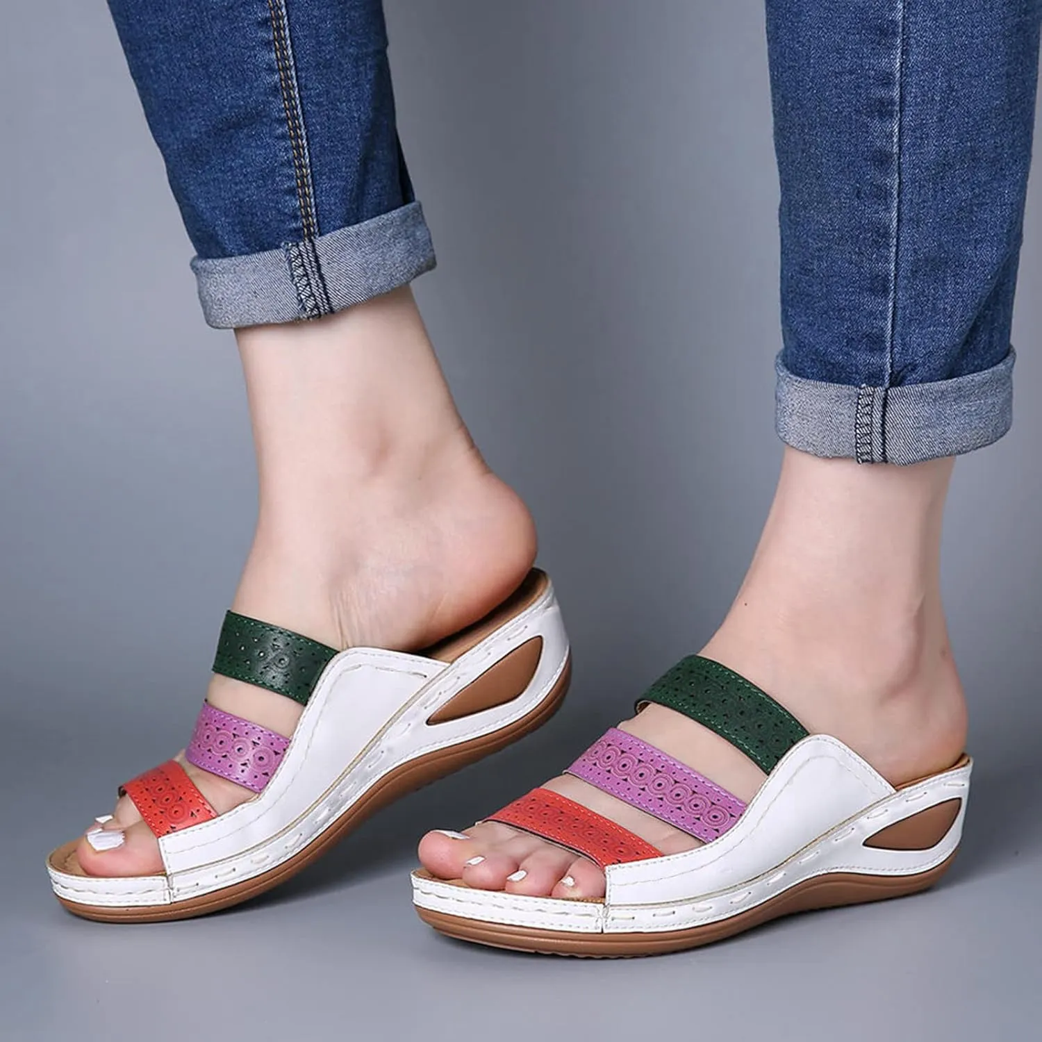 Womens Sandals with Arch Support Walking Flip Flops Shower Wide Wedge Sandal Dressy Summer Arch Support Shoes for Woman Wedge Shoes Slip On Wide Width Dressy Orthopedic Shoe