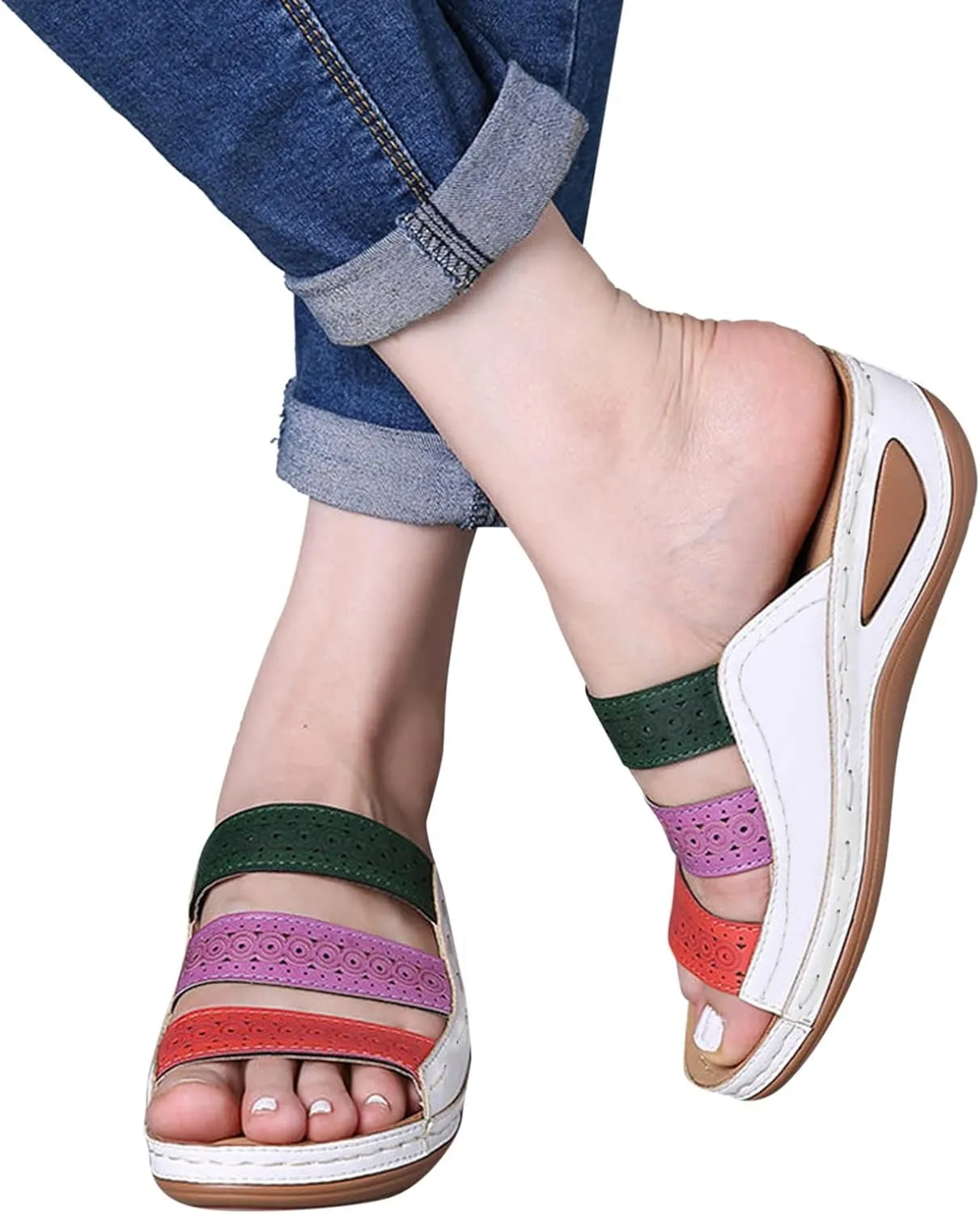 Womens Sandals with Arch Support Walking Flip Flops Shower Wide Wedge Sandal Dressy Summer Arch Support Shoes for Woman Wedge Shoes Slip On Wide Width Dressy Orthopedic Shoe