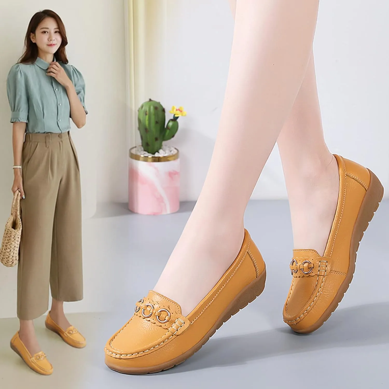 Women’s Shoes Womens Walking Flat Loafer Slip On Leather Loafer Comfortable Flat Shoes Outdoor Driving