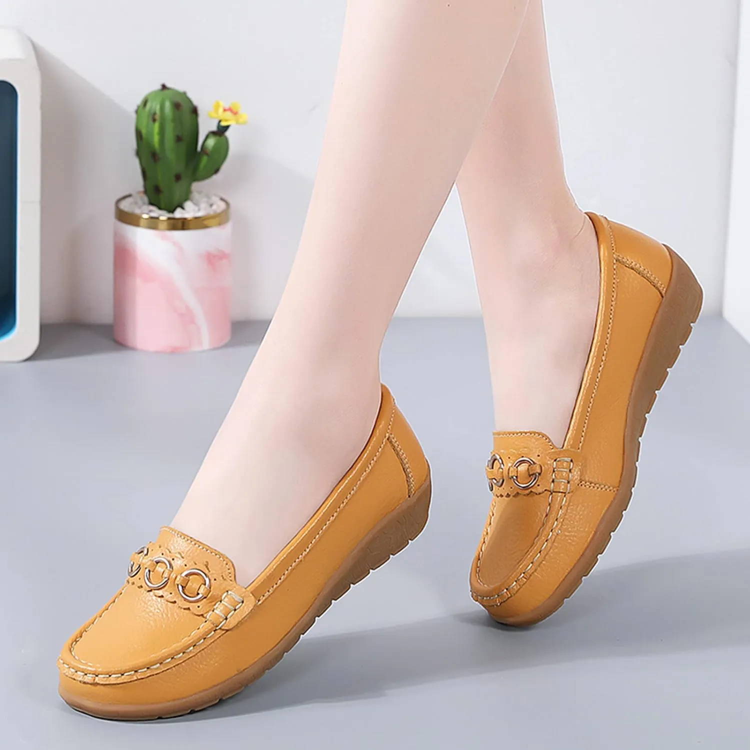 Women’s Shoes Womens Walking Flat Loafer Slip On Leather Loafer Comfortable Flat Shoes Outdoor Driving