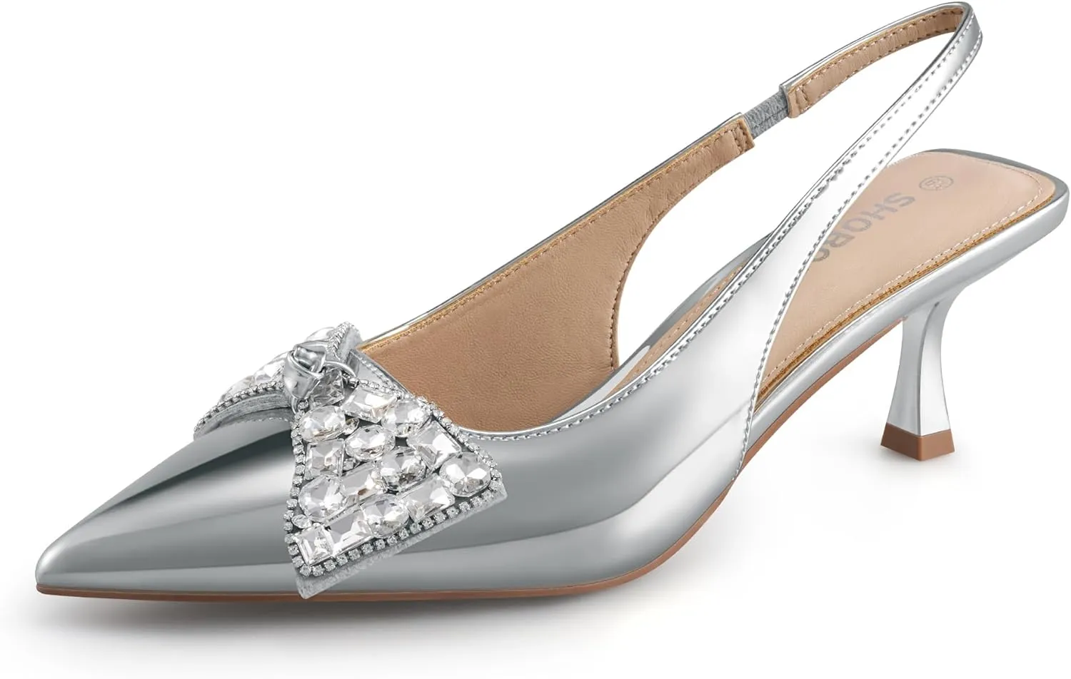 Women's Slingback Kitten Heels with Bow 2.4-Inch Low Heels Closed Pointed Toe Pump Dress Shoes