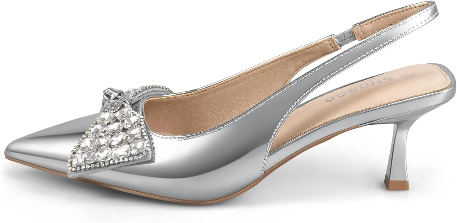 Women's Slingback Kitten Heels with Bow 2.4-Inch Low Heels Closed Pointed Toe Pump Dress Shoes