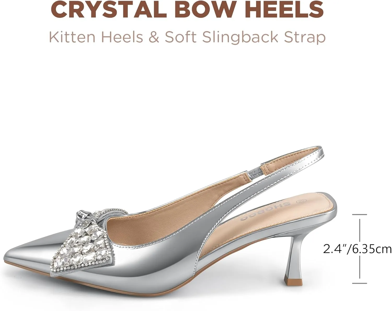Women's Slingback Kitten Heels with Bow 2.4-Inch Low Heels Closed Pointed Toe Pump Dress Shoes