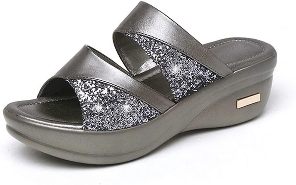 Women's Slip On Sexy Wedge Sandals Spring Open Toe Trendy Summer Slide Dressy Two Strap Western 2025 Platform Casual