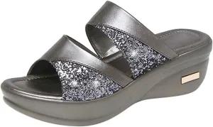 Women's Slip On Sexy Wedge Sandals Spring Open Toe Trendy Summer Slide Dressy Two Strap Western 2025 Platform Casual
