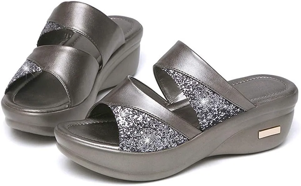 Women's Slip On Sexy Wedge Sandals Spring Open Toe Trendy Summer Slide Dressy Two Strap Western 2025 Platform Casual