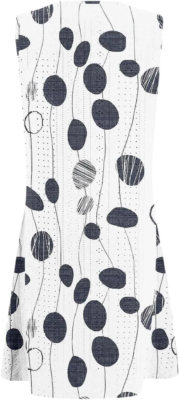 Women's Spring Dresses 2025 Trendy Polka Dot Crewneck Loose Tank T-Shirts Sundress with Pockets Casual, S-3XL