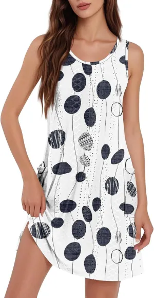 Women's Spring Dresses 2025 Trendy Polka Dot Crewneck Loose Tank T-Shirts Sundress with Pockets Casual, S-3XL