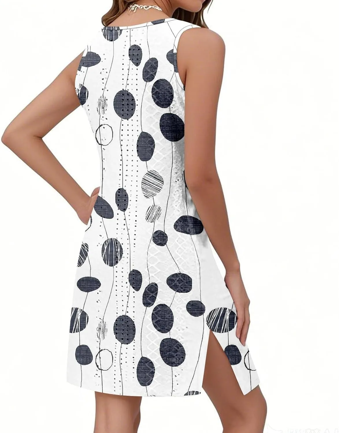 Women's Spring Dresses 2025 Trendy Polka Dot Crewneck Loose Tank T-Shirts Sundress with Pockets Casual, S-3XL