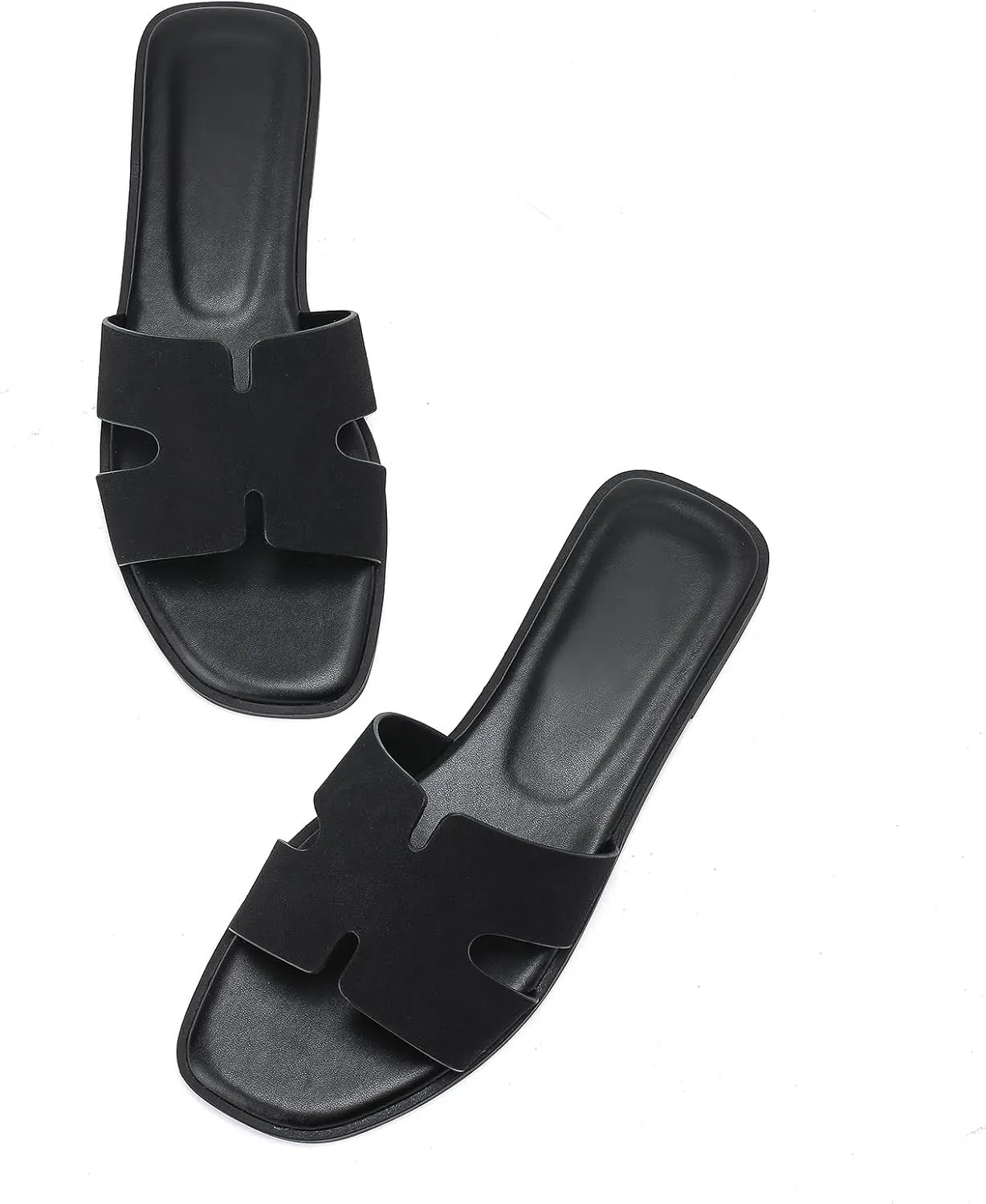 Women's Suede Flat Sandals Open Toe Slip on Sandals Comfort Slide Sandals for Women with Memory Foam