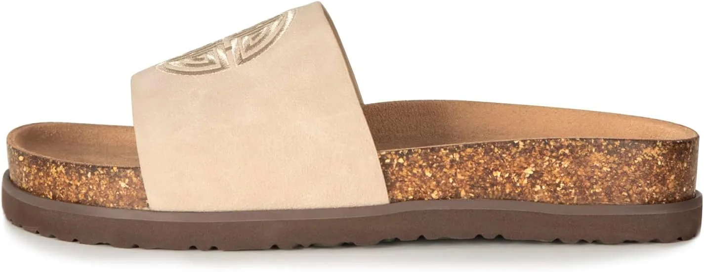 Women's Suede Slide Sandals with Arch Support,Cork Comfortable Summer Flat Sandals for Women 2025 Beach Vacation Shoes,Cute Dressy Sandals Outdoor Slippers