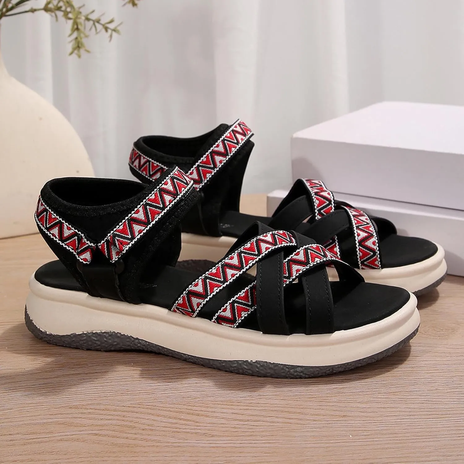 Women's Summer Ethnic Style Sandals Large Size Casual Fashion Sandals Wearable Thick Bottom Slope Heel Sandals