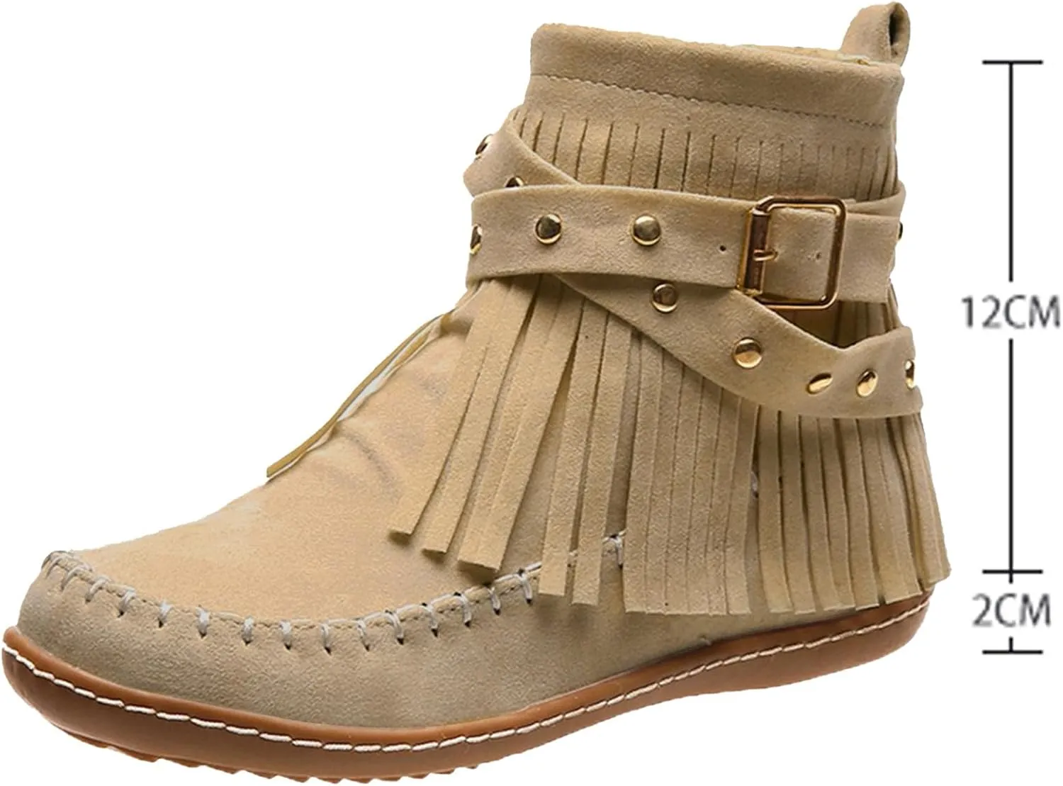 Womenyiaor Women's Fringe Western Cowgirl Boots Ankle Boots Cowboy Boots Suede Tassel Boots Fashion Pull On Short Boots Round Toe Flats Retro Winter Low Heel Booties