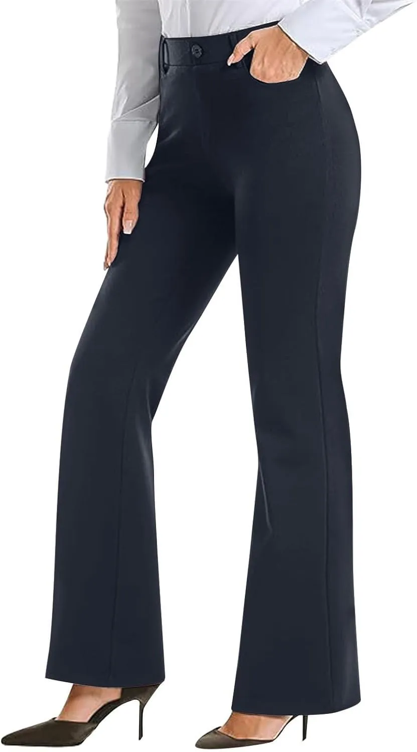 Work Pants Women Business Casual Dress Pants Bootcut Trousers Pants with Pockets Ladies High Waisted Pants