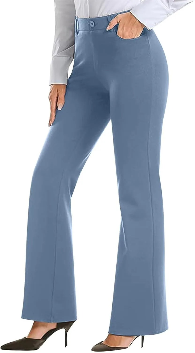 Work Pants Women Business Casual Dress Pants Bootcut Trousers Pants with Pockets Ladies High Waisted Pants