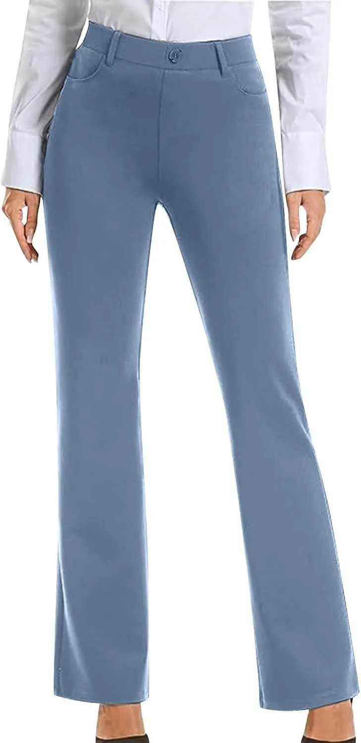 Work Pants Women Business Casual Dress Pants Bootcut Trousers Pants with Pockets Ladies High Waisted Pants