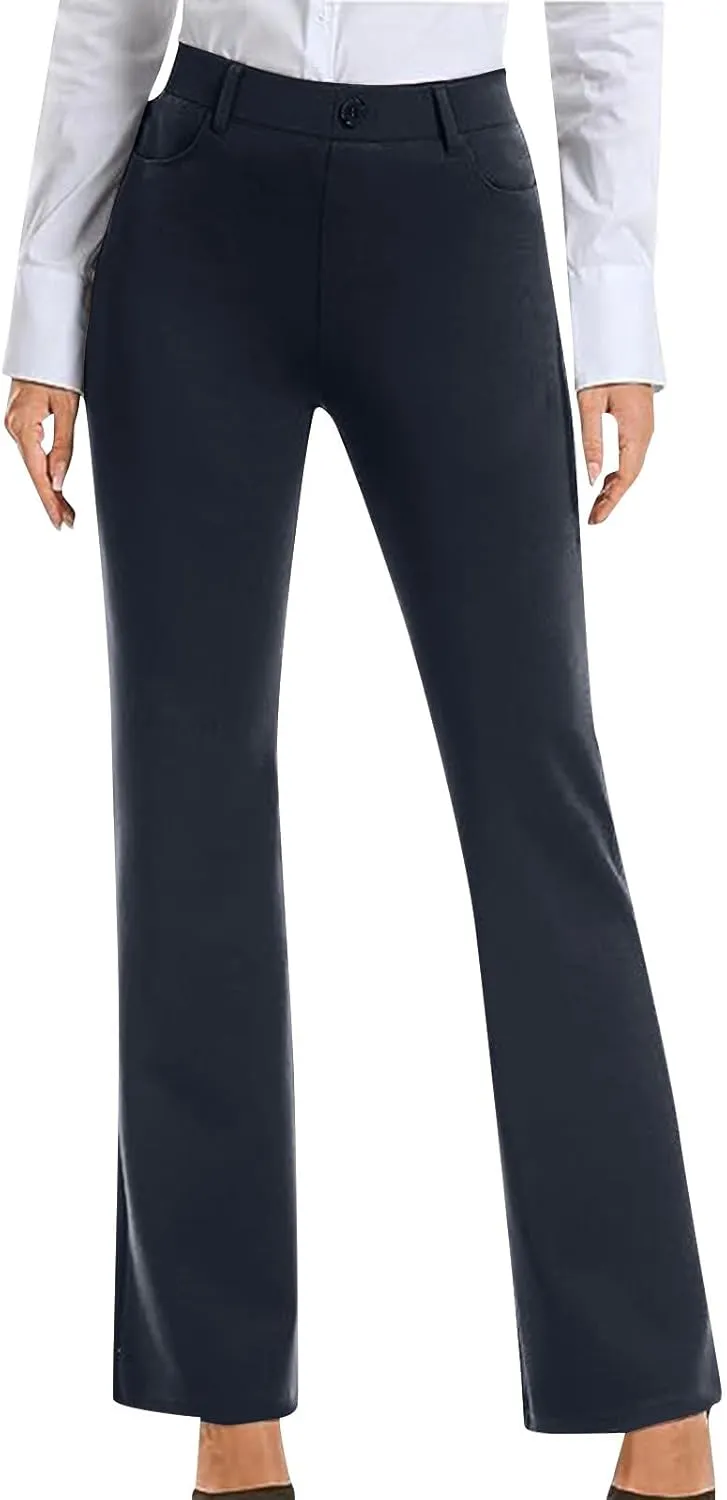Work Pants Women Business Casual Dress Pants Bootcut Trousers Pants with Pockets Ladies High Waisted Pants