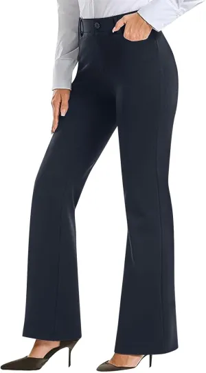 Work Pants Women Business Casual Dress Pants Bootcut Trousers Pants with Pockets Ladies High Waisted Pants