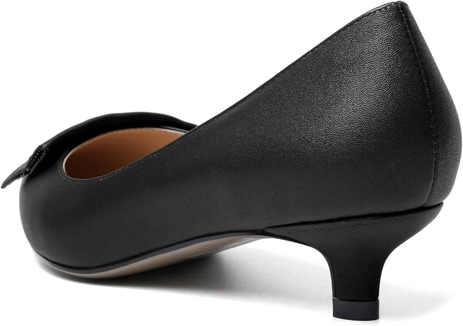 YODEKS Women Low Kitten Heel Pumps Pointed Toe Slip On 1.5 Inch Closed Toe Buckle Bow Comfort Shoes for Wedding Office Evening
