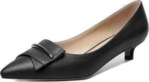 YODEKS Women Low Kitten Heel Pumps Pointed Toe Slip On 1.5 Inch Closed Toe Buckle Bow Comfort Shoes for Wedding Office Evening