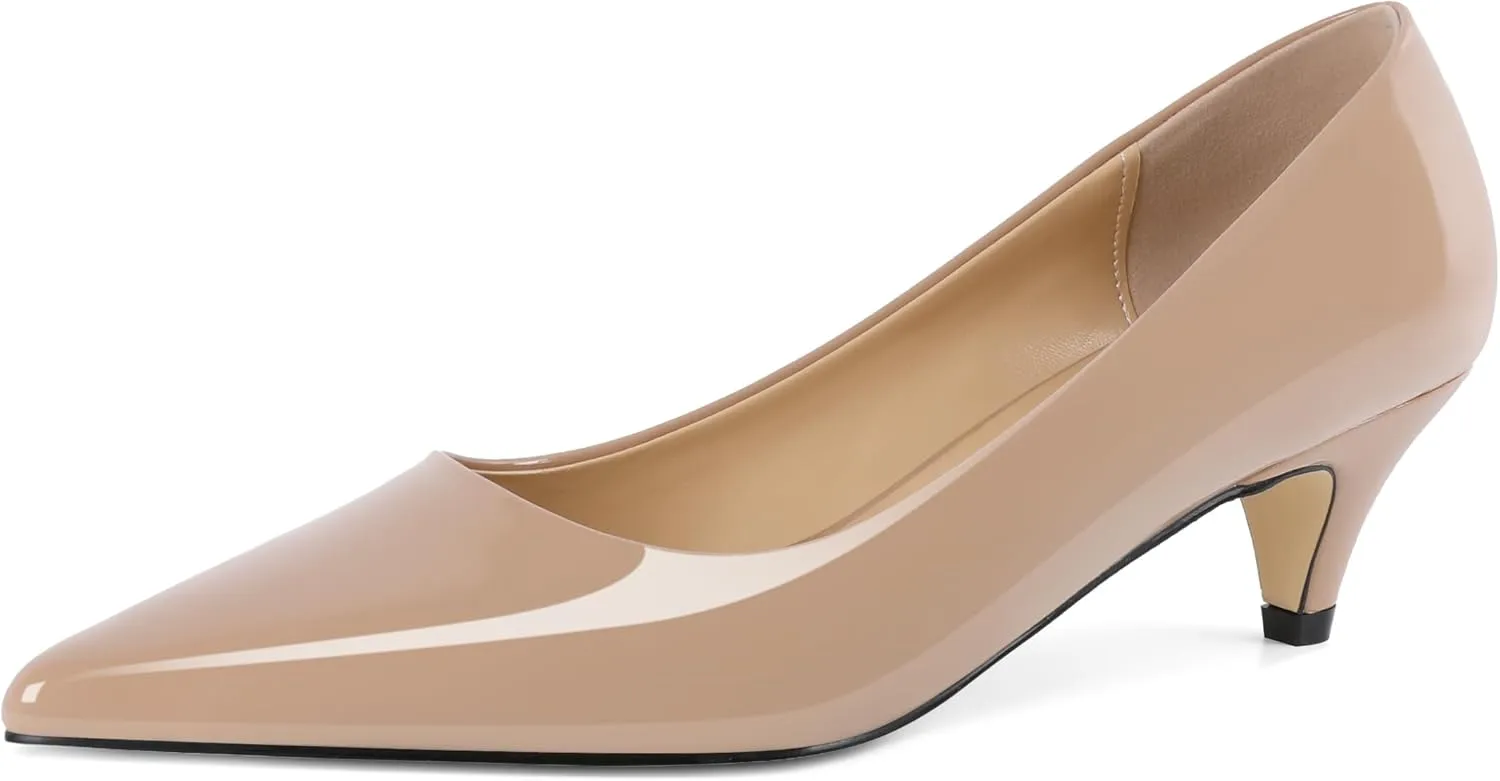 YODEKS Womens Kitten Heel Pumps Pointy Toe Low Kitten Heels Slip On 2 Inch Office Dress Shoes