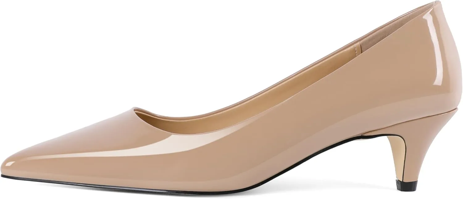 YODEKS Womens Kitten Heel Pumps Pointy Toe Low Kitten Heels Slip On 2 Inch Office Dress Shoes