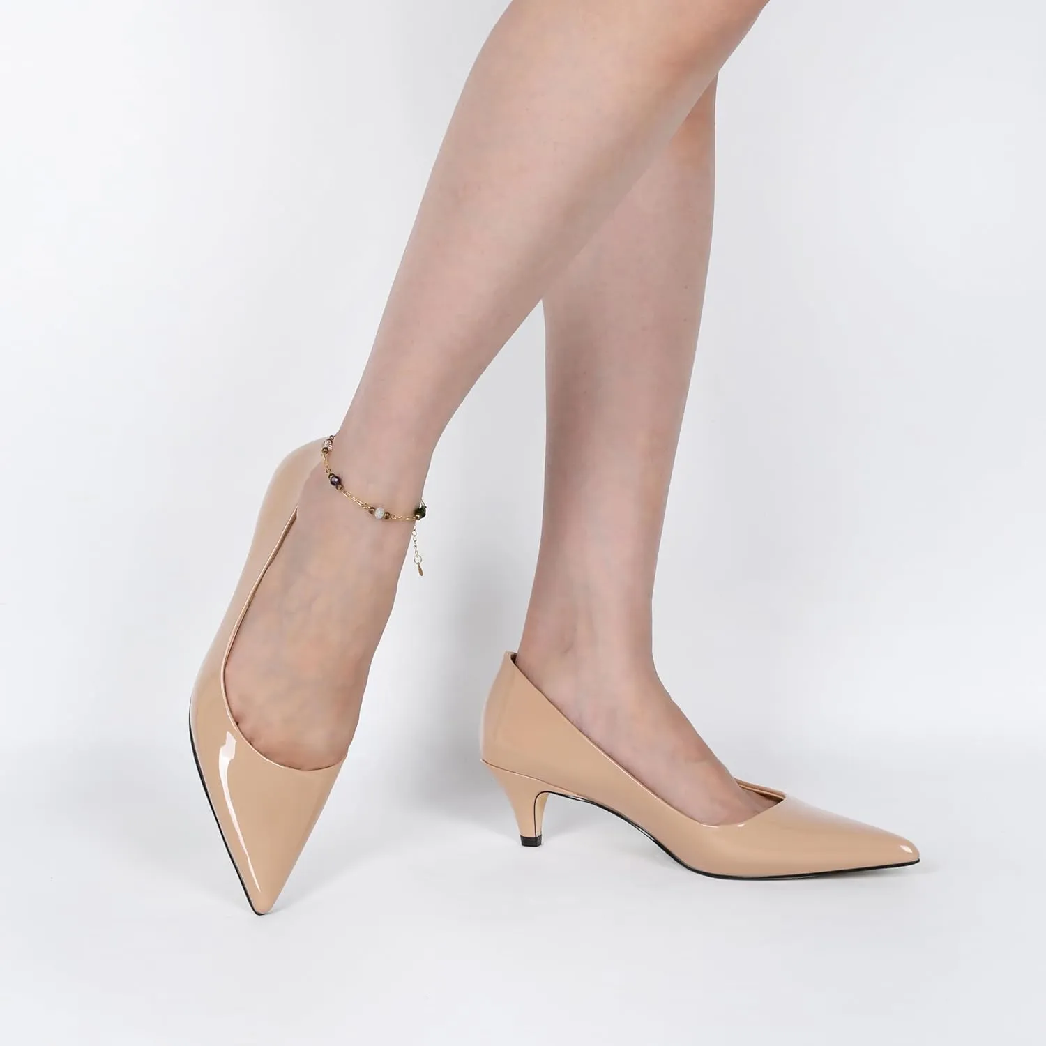 YODEKS Womens Kitten Heel Pumps Pointy Toe Low Kitten Heels Slip On 2 Inch Office Dress Shoes