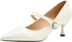 YooPrettyz Women Closed Pointed Toe Pearls Evening High Heels Bridal Dressy Pumps Satin Wedding Shoes
