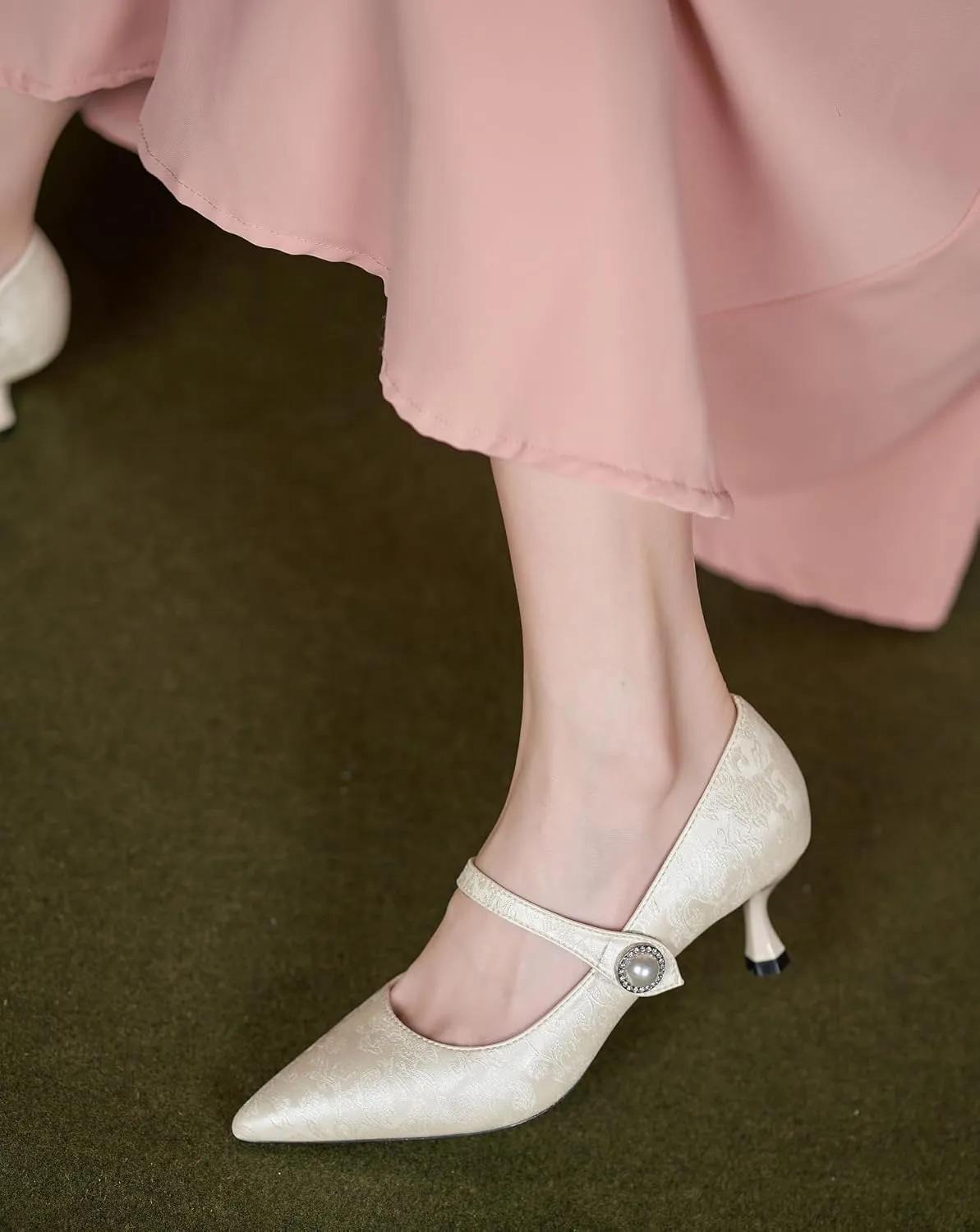 YooPrettyz Women Closed Pointed Toe Pearls Evening High Heels Bridal Dressy Pumps Satin Wedding Shoes