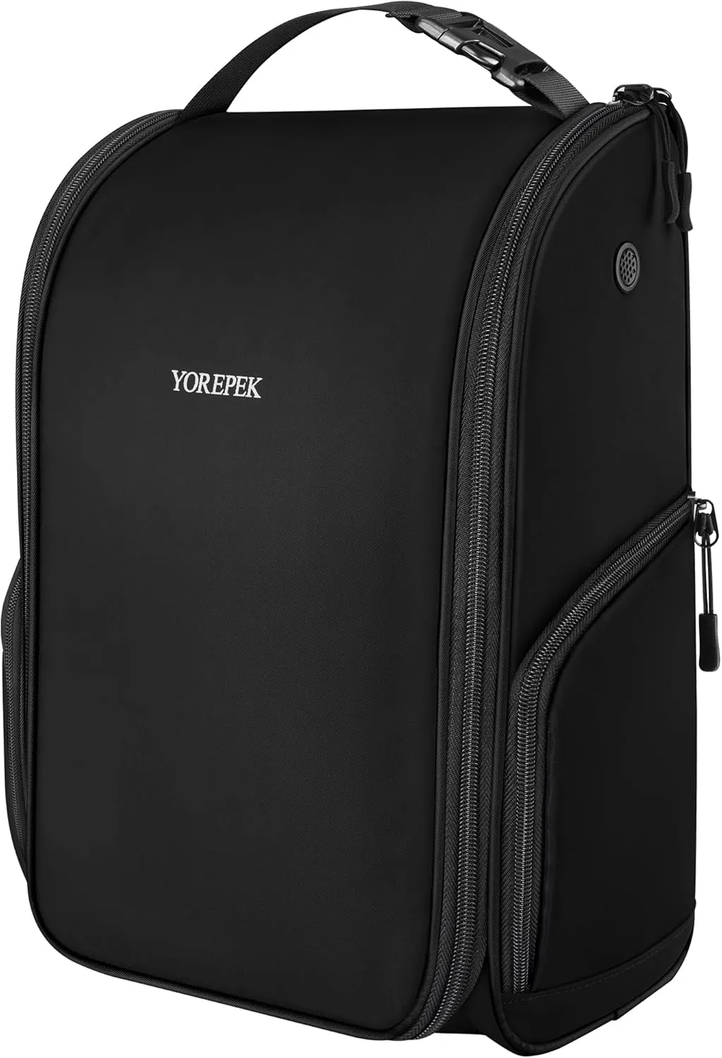 YOREPEK Golf Shoe Bag, Golf Accessories Bag with 3 Pockets for Socks, Tees, Balls, Designed with a Buckle Top Carry Handle, Zippered Sport Shoe Carrier Bags with Ventilation, Golf Gifts for Men, Black