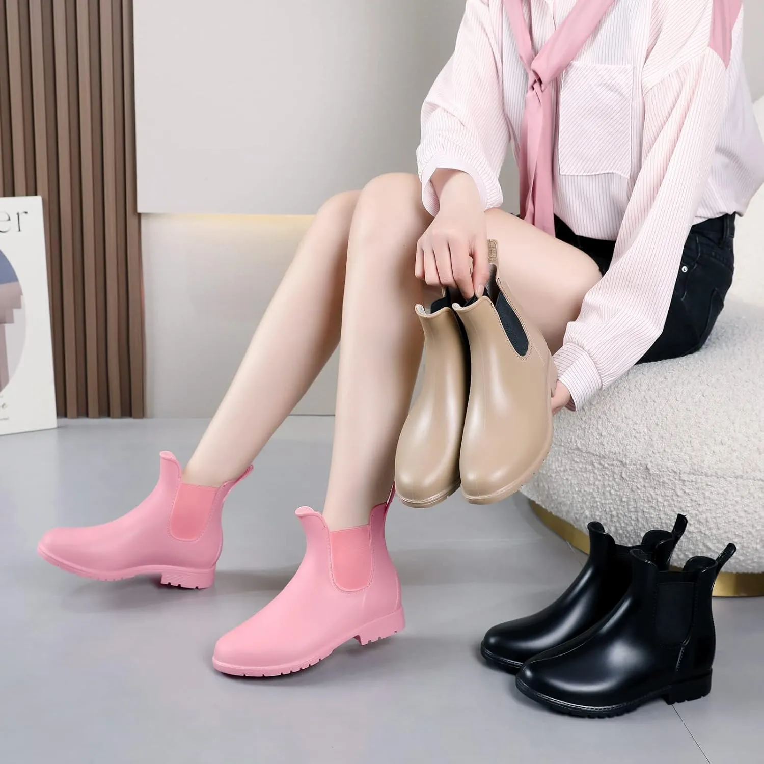 YorFotMae Ankle Rain Boots for Women, Comfort Waterproof Chelsea Rain Boots, Adjustable Rubber Short Rainboots Shoes, Adult Cute Lightweight Garden Boots for Outdoor