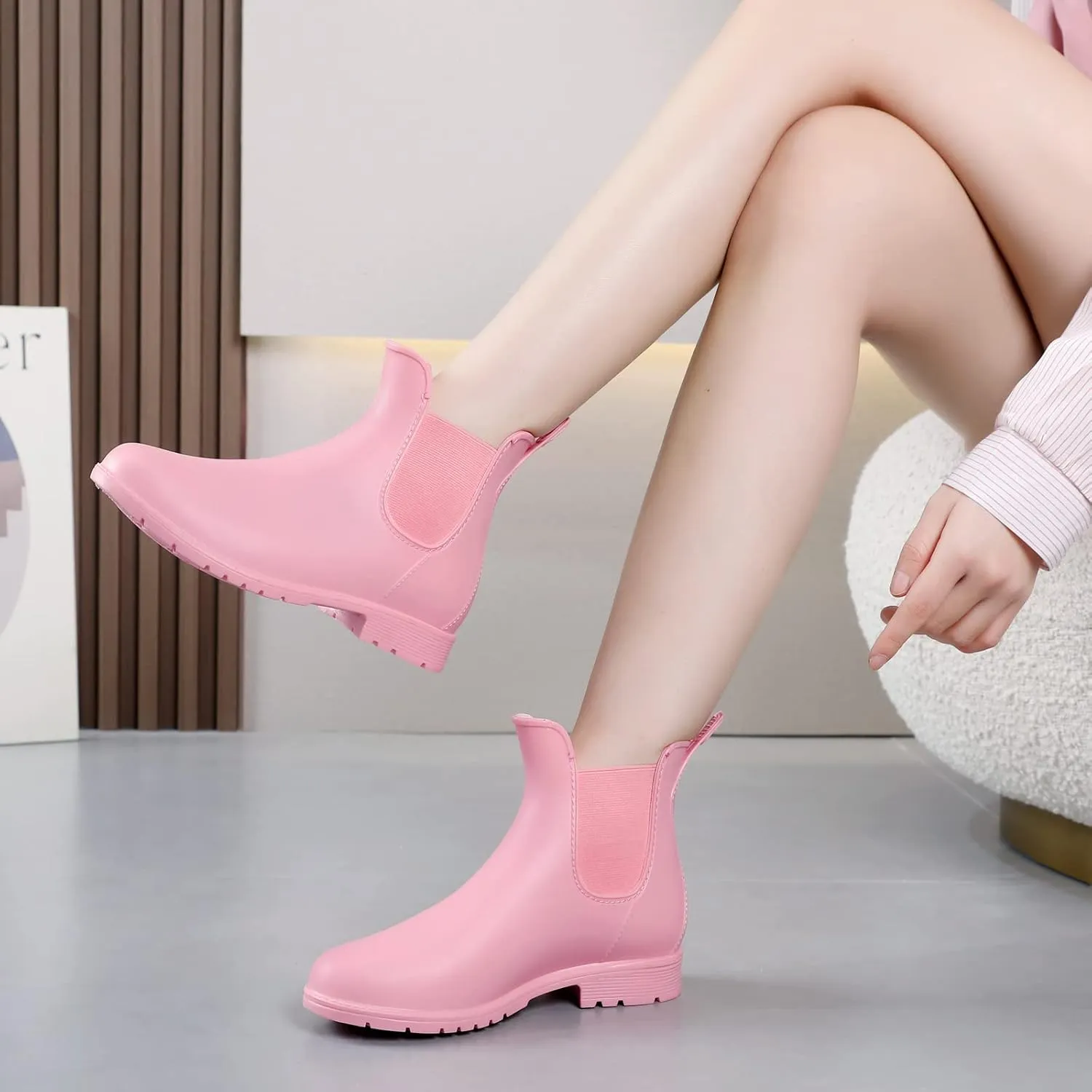 YorFotMae Ankle Rain Boots for Women, Comfort Waterproof Chelsea Rain Boots, Adjustable Rubber Short Rainboots Shoes, Adult Cute Lightweight Garden Boots for Outdoor