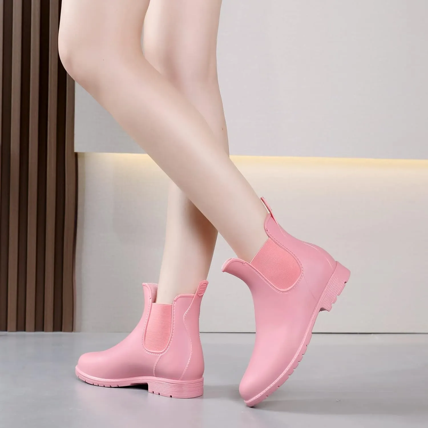 YorFotMae Ankle Rain Boots for Women, Comfort Waterproof Chelsea Rain Boots, Adjustable Rubber Short Rainboots Shoes, Adult Cute Lightweight Garden Boots for Outdoor