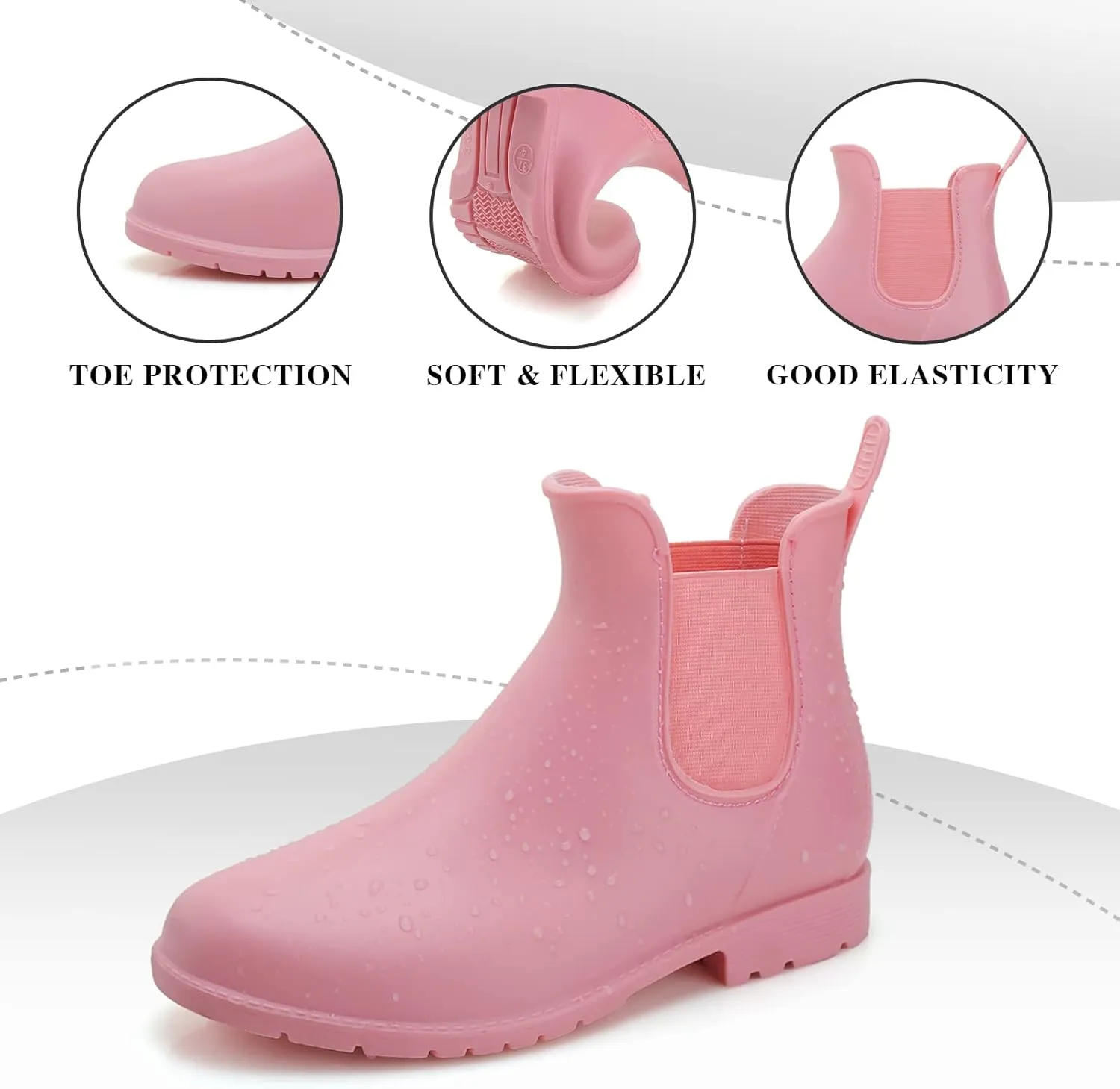 YorFotMae Ankle Rain Boots for Women, Comfort Waterproof Chelsea Rain Boots, Adjustable Rubber Short Rainboots Shoes, Adult Cute Lightweight Garden Boots for Outdoor