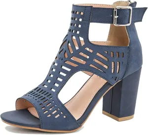 ZBYY Sandals for Women Summer Peep Toe Block Chunky Heel Sandals Cut Out Sandals Back Zipper High Heel Dressy Sandals