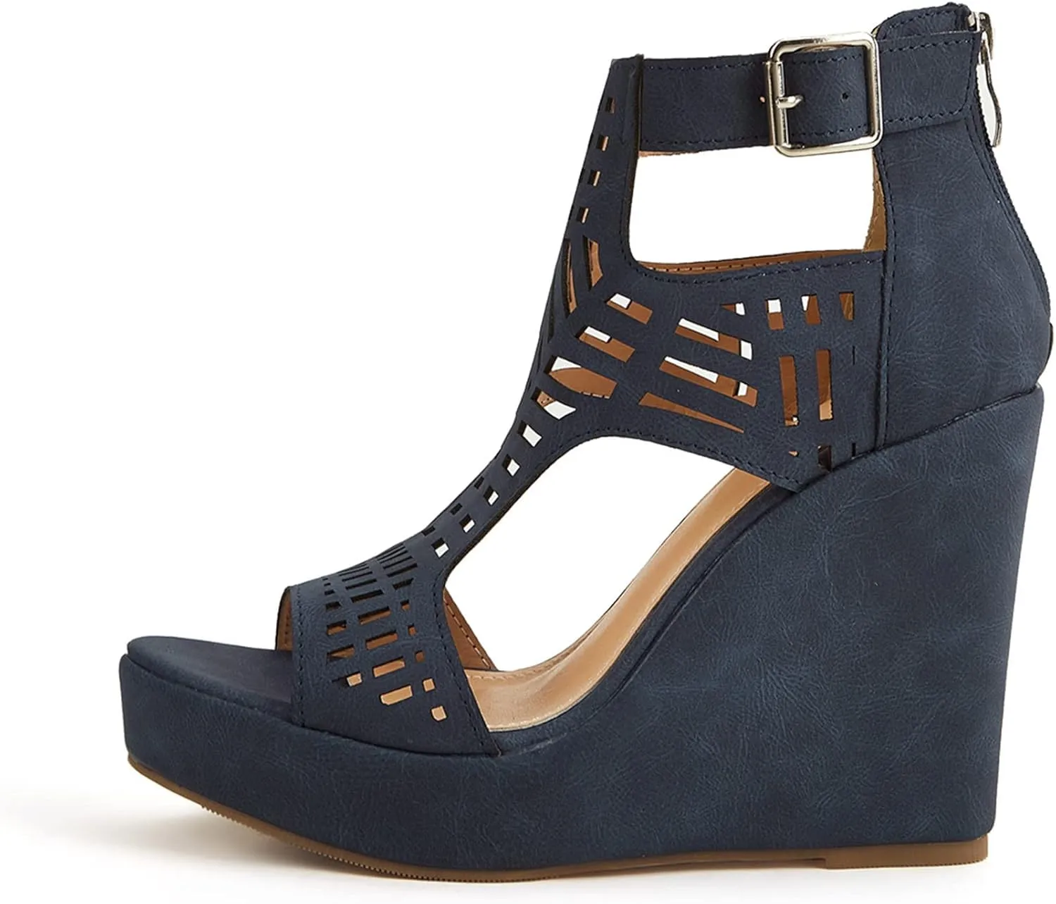 ZBYY Sandals for Women Summer Peep Toe Block Chunky Heel Sandals Cut Out Sandals Back Zipper High Heel Dressy Sandals